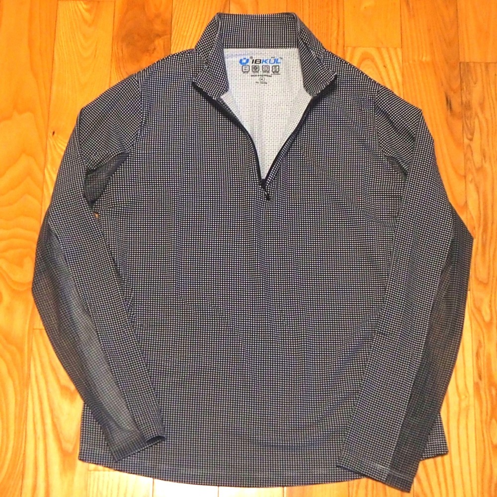 IBKUL Womens Quarter Zip Pullover Size Medium Black White Micro Gingham Active